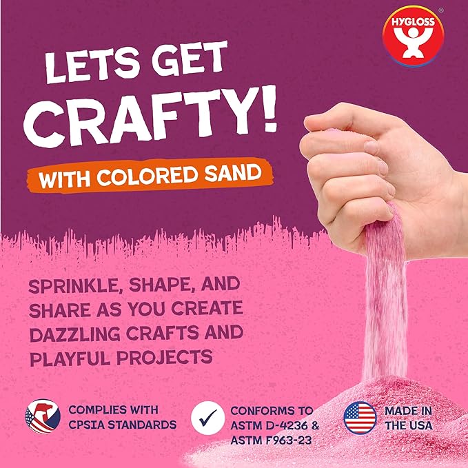 Hygloss Colored Sand for Crafts – 1 lb Bottle, Bright Rainbow – Vibrant Colorful Fine Sensory Play Sand Art Kits for Kids – Classroom Activities for Children 3 4 5 6 7 8 9 10 11 12 – Safe for Ages 3+