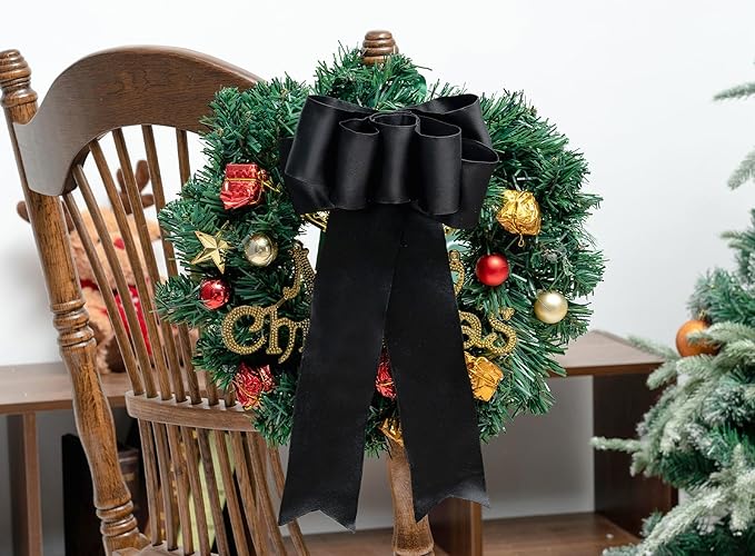Black Satin Ribbon Double-Faced Wired Ribbons for Gift Wrapping Flower Bouquet Bows Wedding Invitation Christmas Decor Crafts 2-1/2 Inch 10 Yards