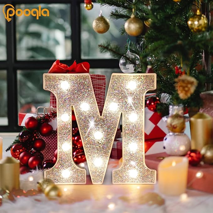 Pooqla Light Up Letters, LED Marquee Letters for Silver Birthday Decorations, Battery Powered Night Light Teenager Girl Room Decor, Gift for Girls Boys Wedding Bedroom Christmas Party Decor, Letter X