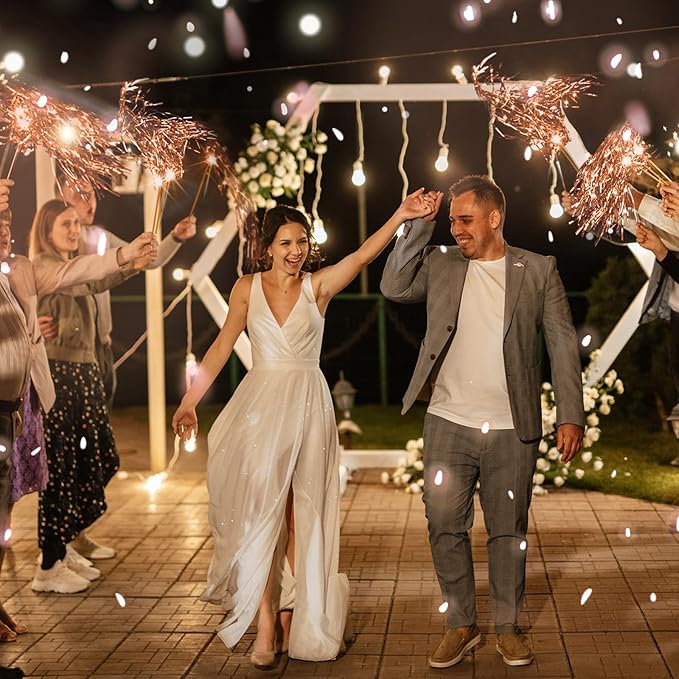 100 Pcs Lighted Wedding Wands LED Tinsel Wands Light up Streamers Sparklers for Wedding Send Off and Exits Birthday Party Props Favors(Rose Gold)