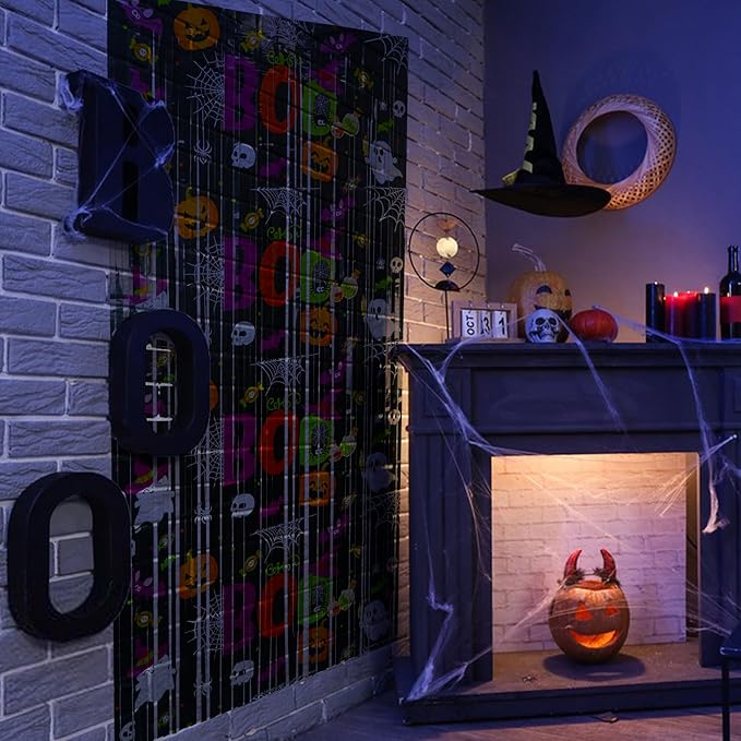 Boo Theme Streamers Party Backdrop - GREATRIL Halloween Decorations Backdrop for Wall Doorway Birthdays - 2 Packs