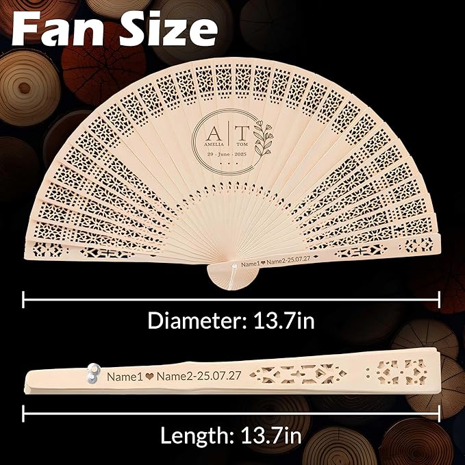 10 PCS Custom Fans Personalized Folding Fans for Line Dancing Wooden Hand Fan Wedding Favors Bulk Fans for Guests Party Event Use (Style06)