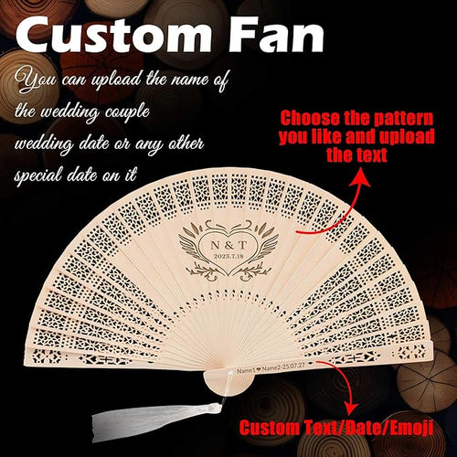 10 PCS Custom Fans Personalized Folding Fans for Line Dancing Wooden Hand Fan Wedding Favors Bulk Fans for Guests Party Event Use (Style02)