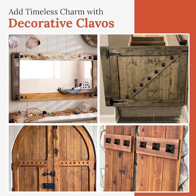 100 Pack 0.75" Square Head Iron Clavos Decorative Nails – Sealed Unfinished – Handmade Rustic Square Fasteners for Farmhouse Shutters, Faux Wood, Barn Doors, and Gates – Ornamental Wood Accent