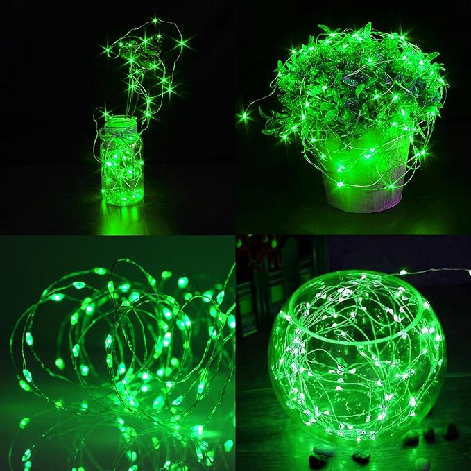 WATERGLIDE 12 Pack Fairy Lights Battery Operated (Included), 7 ft 20 LED Mini String Lights, Waterproof Silver Wire Firefly Starry Light for DIY Christmas St. Patricks Day Mason Jars Decor, Green