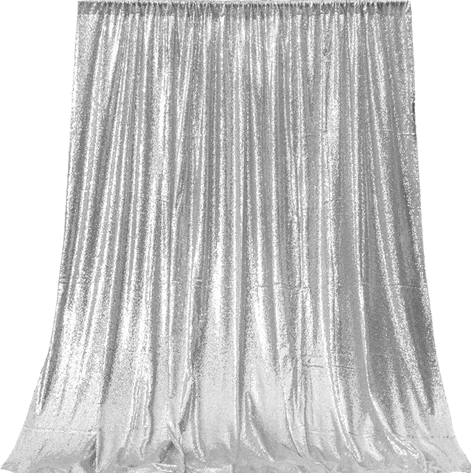 JYFLZQ Silver Sequin Backdrop Curtains 4ft x 8ft 2 Panel Glitter Photo Booth Backdrops Sparkly Photography Background Drapes for Parties Wedding Bridal Showers