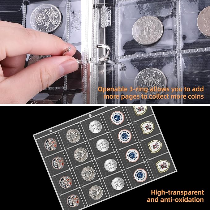 Coin Collection Book for Collector,260 Pockets Fireproof Coin Collection Holder Album,Coin Collection Organizer Storage Box Case Album for 20/25/ 27/30/ 38mm Coins,Pink