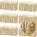 6 Pack 29x108 Inch Champagne Gold Wave Foil Fringe Table Skirts Metallic Banner for Tinsel Streamer Garland Backdrop for Parade Floats Wedding, Mother's Day, Birthday Mardi Gras Party Decorations