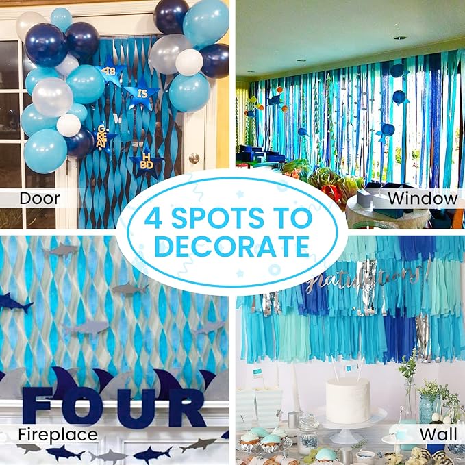 PartyWoo Crepe Paper Streamers 4 Rolls 328ft, Pack of Light Blue Crepe Paper for Party, Wedding, Birthday & Baby Shower Decorations (1.8 Inch x 82 Ft/Roll)