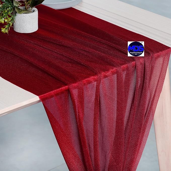 MDS Halloween Chiffon Table Runner - 25 Pack, 29 x 170 Inches, 14ft Each - Sheer Spooky Table Runners for Haunted House Parties, Trick-or-Treat Tables, Witchy Décor, Wedding & Events - Apple red