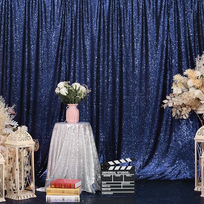 Eternal Beauty Navy Blue Sequin Backdrop, 10x10 Ft Glitter Background Curtains for Shimmer Photography Party Wedding Birthday Independence Day Back Drop Decor