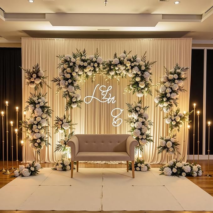 40x8 ft Thick Beige Backdrop Curtain for Wedding Parties, 8 Panels 5x8 ft Wrinkle Free Polyester Beige Photo Backdrop Drapes for Birthday Party Home Decoration Supplies