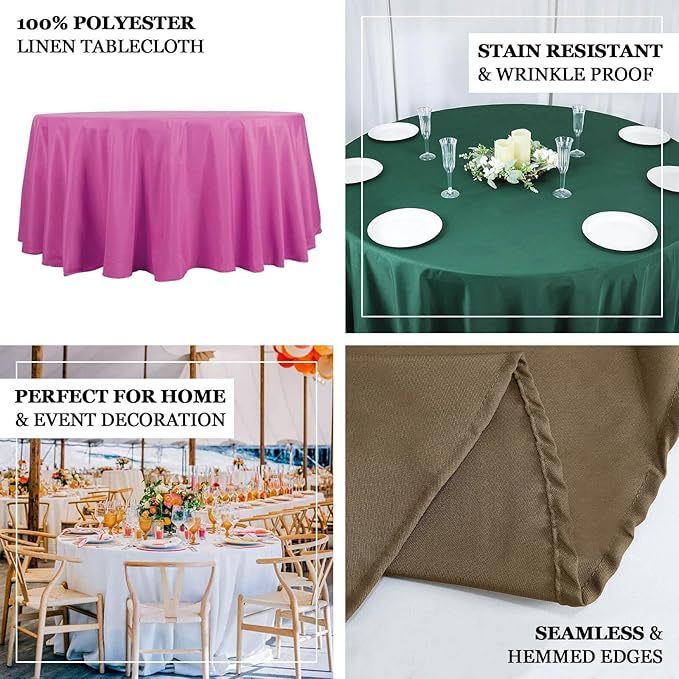 Efavormart Round Tablecloth, 132 Inch Stain & Wrinkle Resistant Washable Table Cloth, Decorative Polyester Fabric Table Cover for Banquet, Wedding, Dining- Beige