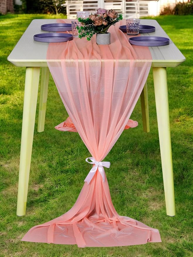 MDS Halloween Chiffon Table Runner - 15 Pack, 29 x 170 Inches, 14ft Each - Sheer Spooky Table Runners for Haunted House Parties, Trick-or-Treat Tables, Witchy Décor, Wedding & Events - Peach