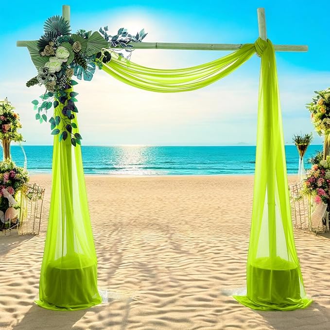 MDS Halloween Chiffon Draping Fabric - 2 Panel, 30" Wide x 75ft Long - Sheer Spooky Arbor & Canopy Drapery for Haunted House Backdrops, Party Ceilings, DIY Costumes & Themed Events - Parrot Green