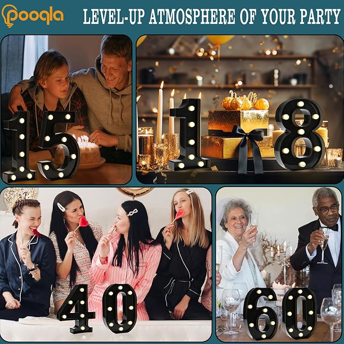 Pooqla Light Up Numbers, Decorative Marquee Number Light Sign for 20th Birthday Party Decor, LED Battery Powered Lighted Sign for Party, Lighted Number 20 for Wall Home Anniversary Decoration