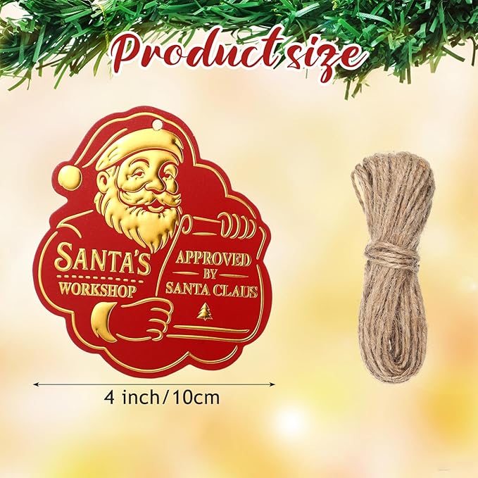 36 Pcs Christmas Gift Tag with String 3D Santa Gift Tag Gold Foil Present from Santa Claus Premium Gold Tags for Kids Christmas Party Decor(Vintage)