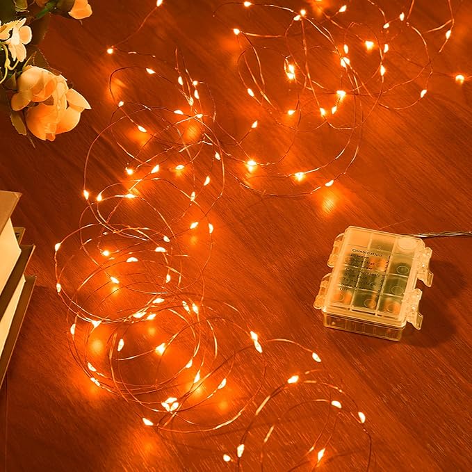 4 Pack 65.6 Ft. Battery Operated Outdoor String Lights with Remote & Timer, LED Orange Fairy Lights, Waterproof Twinkle Lights for Bedroom, Dorm, Mason Jar, Wedding, Party, Christmas