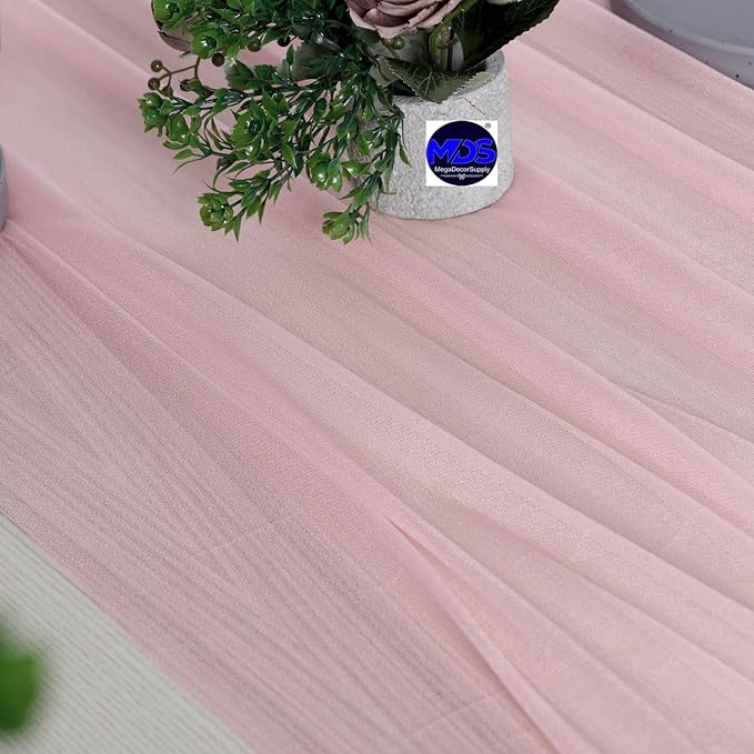 MDS 20 Pack 10ft Chiffon Table Runner 29 x 120 Inches Sheer Wedding Runner Romantic Rustic Table Runner for Wedding Decorations, Birthday Parties, Bridal Shower Party Arch Decor - Blush Pink