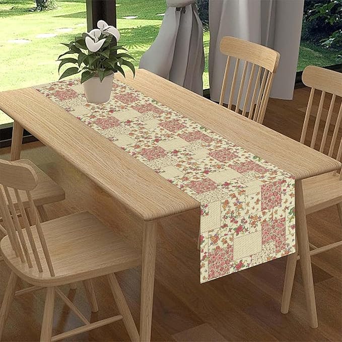 Boho Patchwork Table Runner, Vintage Farmhouse Colorful Wildflowers Bohemian Paisley Flower Table Center Decor for Home Kitchen Dining Patio Holiday Party Indoor Table Decorations, 13"x36" Inch