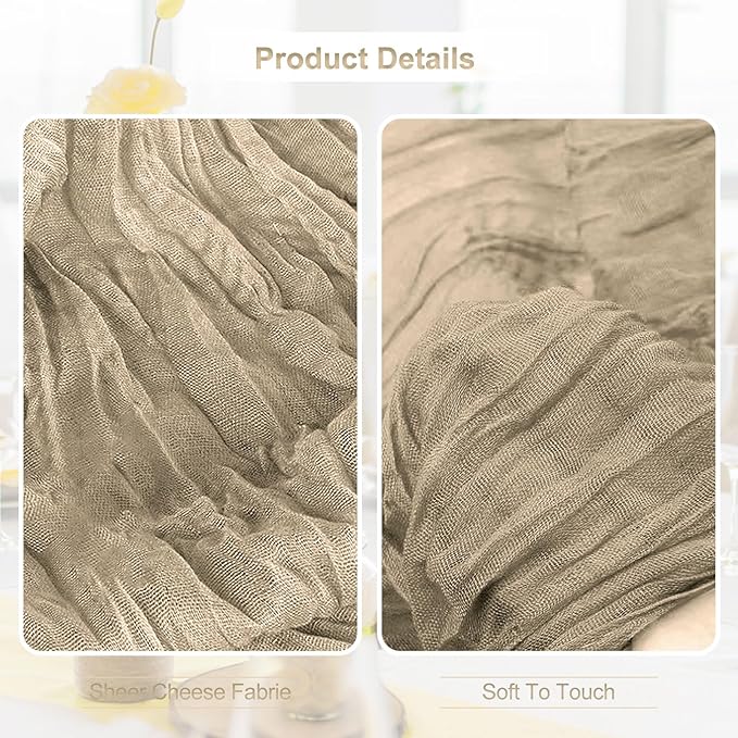 10 Pack Khaki Cheesecloth Table Runner 35x120 Inch 10Ft Rustic Gauze Cheese Cloth Table Runner Sheer Cheesecloth Table Runners for Wedding Party Bridal Shower Decoration