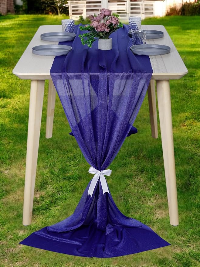 MDS Halloween Chiffon Table Runner - 1 Pack, 29 x 170 Inches, 14ft Each - Sheer Spooky Table Runners for Haunted House Parties, Trick-or-Treat Tables, Witchy Décor, Wedding & Events - Royal Blue