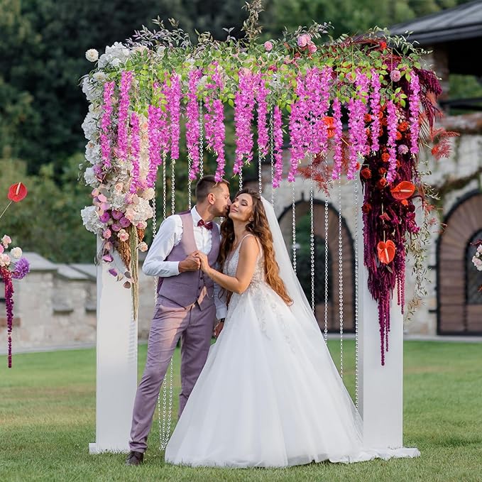 5 Pack Purple Red Wisteria Hanging Flowers Garland, 3.77 Feet Artificial Flower Vines, Fake Wisteria, Artificial Vines Hanging Garland for Backdrop Outdoor Yard Garden Decor