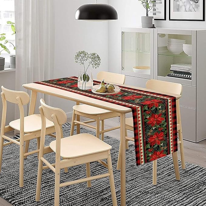 Christmas Table Runner,Seasonal Winter Xmas Holiday Plaid Table Cloth Kitchen Dining Table Decoration for Home Party Decor 13x108 Inch