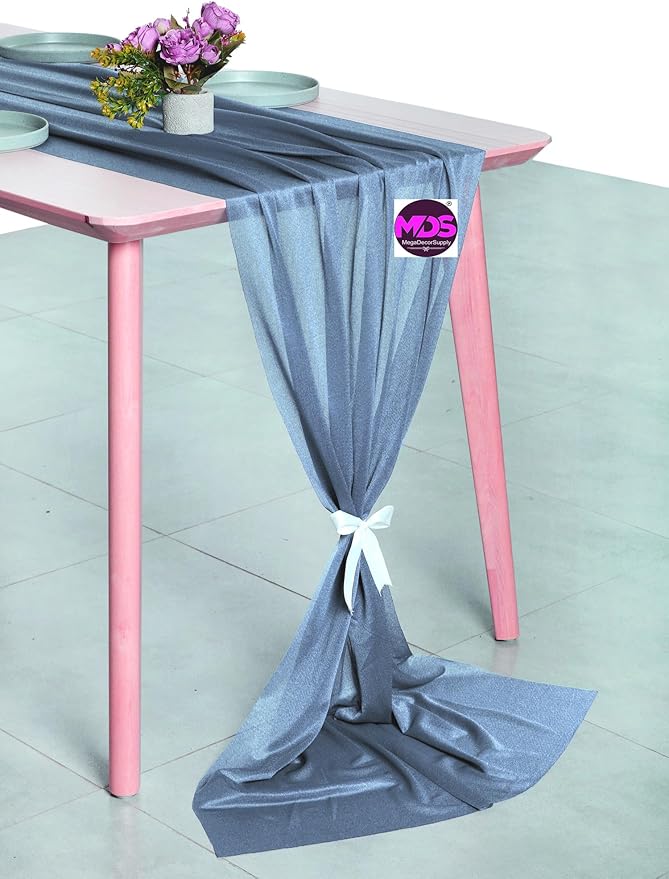 MDS Halloween Chiffon Table Runner - 5 Pack, 29 x 170 Inches, 14ft Each - Sheer Spooky Table Runners for Haunted House Parties, Trick-or-Treat Tables, Witchy Décor, Wedding & Events - Dusty Blue