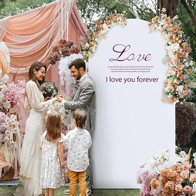 Arch Backdrop Stand Cover 6.6Ft White Thick Spandex Fabric Arch Backdrop Cover High Elasticity Fitted Round Top for Wedding Birthday Party Baby Shower Garden Decoration