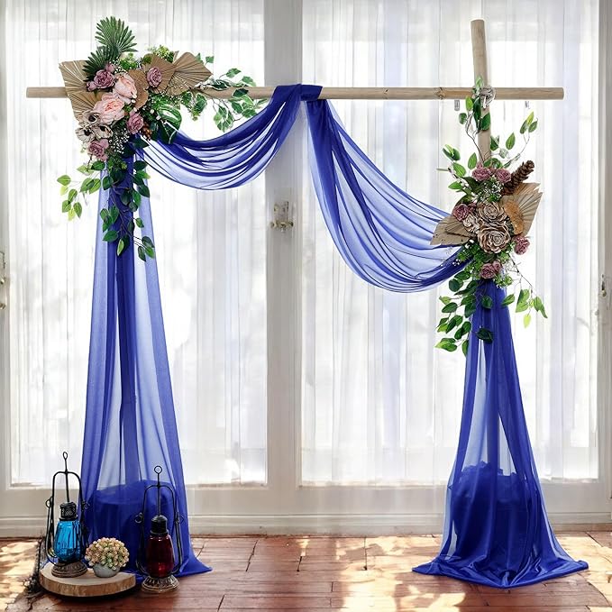 MDS Halloween Chiffon Draping Fabric - 2 Panel, 30" Wide x 50ft Long - Sheer Spooky Arbor & Canopy Drapery for Haunted House Backdrops, Party Ceilings, DIY Costumes & Themed Events - Royal Blue