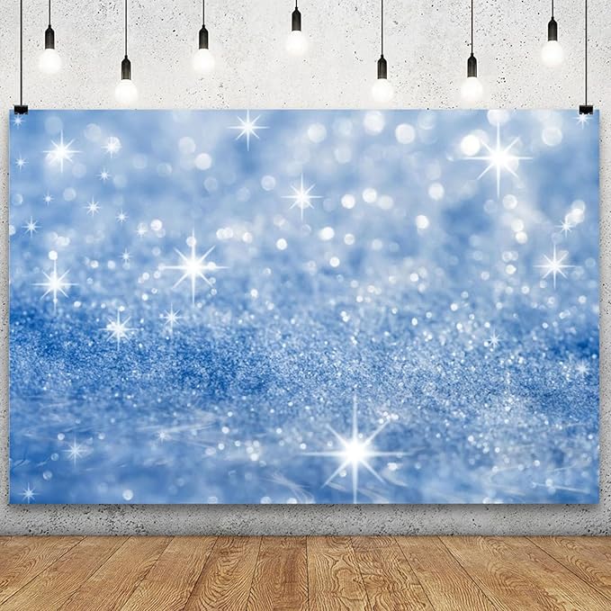 YongFoto Silver Blue Glitter Backdrop 8x6ft Silver Light Spots Blue Sequin Bokeh Photography Background Birthday Bridal Shower Wedding Photography Background Party Banner Portraits Photoshoot Props