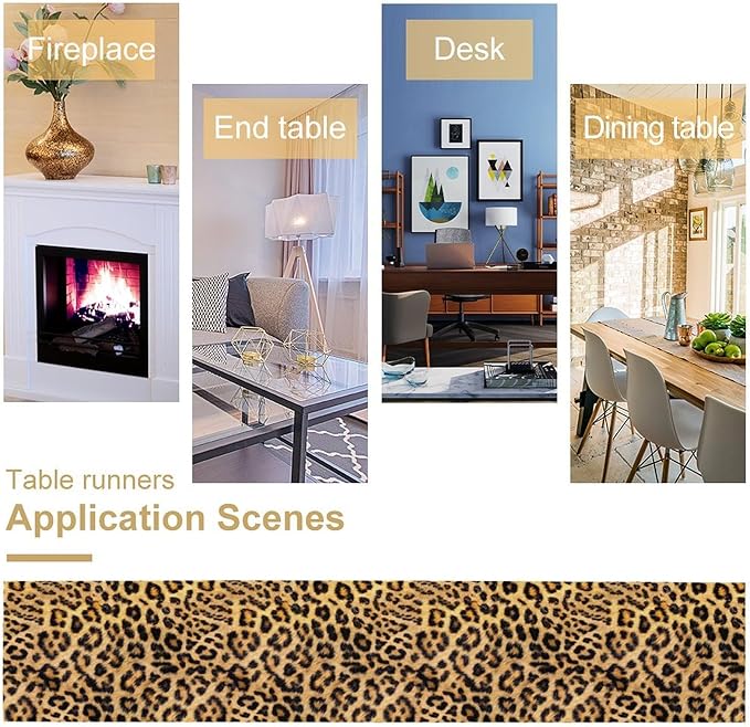 Leopard Print Dinning Table Runner, Cotton Linen Rustic Cottage Country Farm Safari Wildlife Fur Print Table Runners for Table Dresser Runner Dinning Kitchen Party Holidays Home, 13x108 Inch