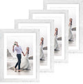 10x14 Picture Frame Set of 4 with Tempered Glass, Distressed White Frame Display 8x12 Picture with Mat or 10 x 14 Without Mat, Wood Rustic Photo Frames for Horizontal or Vertical Wall Mounting