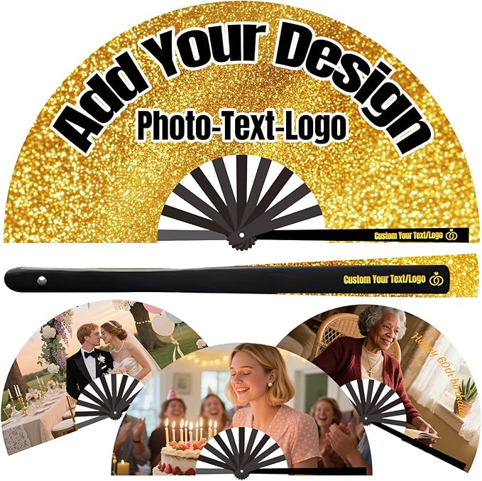 Custom Fans with Your Photo/Text - Personalized Folding Hand Fan for Line Dancing, Weddings, Parties | Decorative Gift for Women, Church Events & Dance Performances (20, 13 Inch)