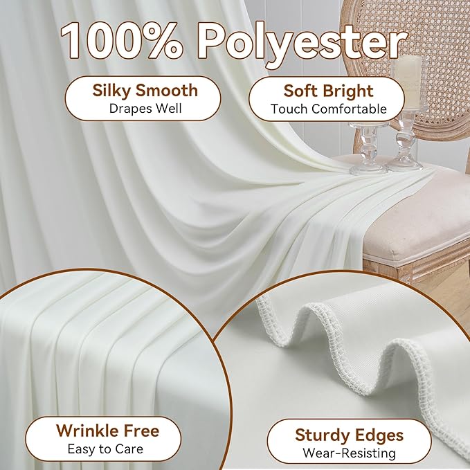 20×14ft Wrinkle Free Ivory Backdrop Curtain, Soft Silky Easy to Drape Cream Wedding Drapes for Backdrop, 4 Panels 5×14ft Photo Backdrop Curtains for Parties Birthday Photography Background Cloth