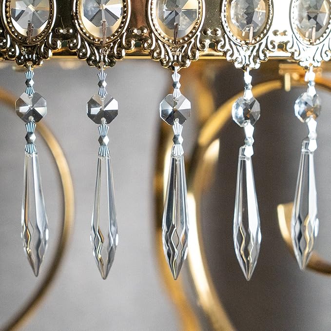 HDCRYSTALGIFTS 20Pcs Chandelier Icicle Crystal Prisms with Bead Crystals Lighting Lamp Replacement Parts (63mm, Clear)