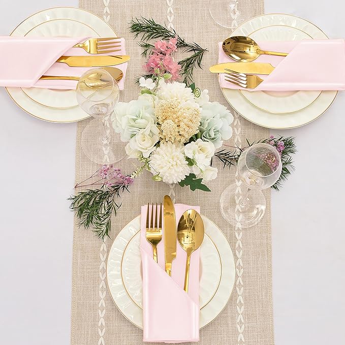 50 Pieces Light Pink Satin Napkins, 17" x 17" Square Table Napkins, Silky Soft Smooth Washable Napkins for Restaurant, Weddings, Dinner, Party Decoration