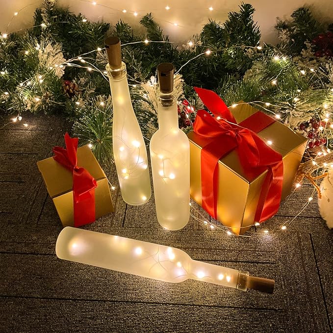 Dual Battery Pack LED Bottle Lights, 6.6ft 20led Double The Lighting Time, for Indoor and Outdoor use, for Christmas,(15 Pack, Warm White（Dual Battery Pack）)