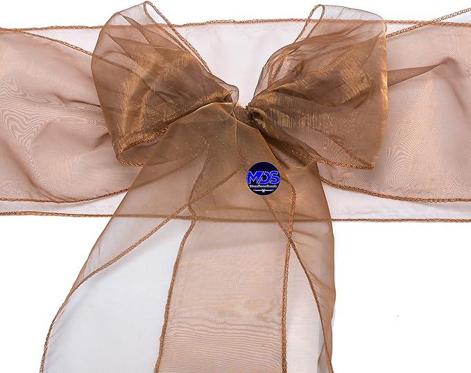MDS Pack of 250 PCS Organza Chair Sashes Wider Dining Chair Bows Ribbon Tie Back for Wedding Party Birthday Bridal Shower Reception Event Banquet Home Chair Cover Decoration - Coffee