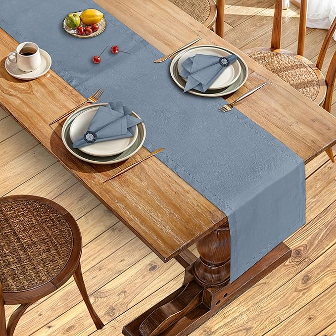 Ruvanti Linen Table Runner 60 Inches, Classic Hemstitch, Washable, Reusable, Non-Slipping, Stain Resistant- Perfect for Parties, Weddings, Dinners, Thanksgiving, Christmas, Indoor use – Grey