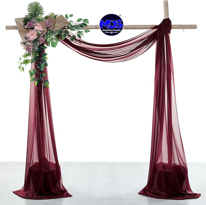 MDS Halloween Chiffon Draping Fabric - 1 Panel, 30" Wide x 75ft Long - Sheer Spooky Arbor & Canopy Drapery for Haunted House Backdrops, Party Ceilings, DIY Costumes & Themed Events - Burgundy