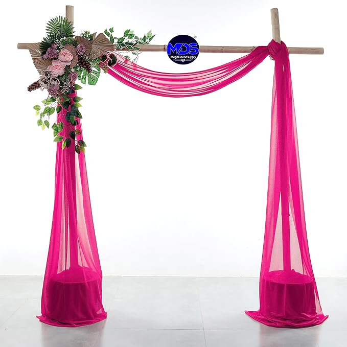 MDS Halloween Chiffon Draping Fabric - 2 Panel, 30" Wide x 40ft Long - Sheer Spooky Arbor & Canopy Drapery for Haunted House Backdrops, Party Ceilings, DIY Costumes & Themed Events - Hot Pink
