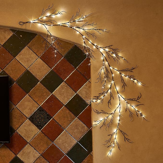 LITBLOOM Brown 6FT 120 LED Fairy Lights Plug in Willow Vine Garland for Indoor Outdoor Home Fireplace Wall Christmas Decoration