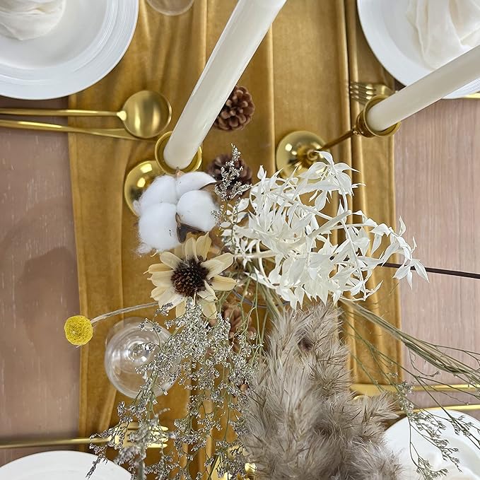 Velvet Table Runner, 10ft Luxurious Wedding Reception Decorations Soft Velvet Fabric Table Linen Overlay for Party (20 x 120 inch, Gold)