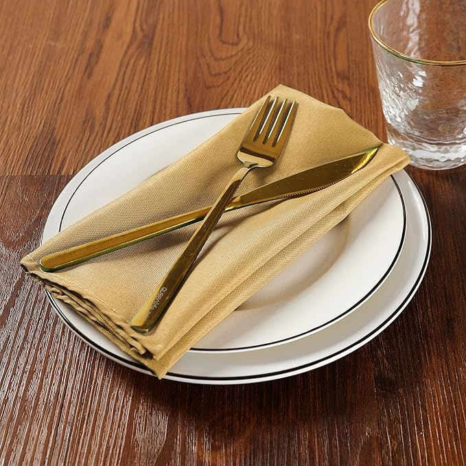 Cloth Napkins 20x20 inch Washable Polyester Dinner Napkins Soft Table Napkins for Wedding Party Dining Banquet(Gold,50PCS)
