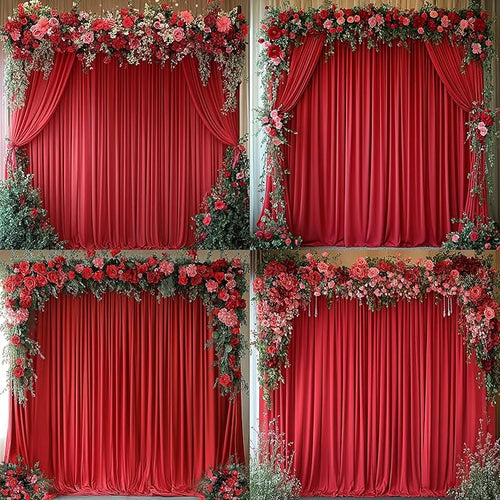 10 ft x 20 ft Wrinkle Free Red Backdrop Curtain for Parties, Polyester Photography Backdrop Drapes for Birthday Party Baby Shower, Thick Background Curtain for Backdrop Stand, 4 Panels 5 ft x 10 ft