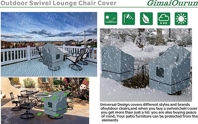 Outdoor Swivel Lounge Chair Cover 2 Pack, Waterproof Heavy Duty Outdoor Outdoor Lawn Patio Furniture Rocking Chair Cover, (29 W x 31 D x 38.5 H inches), Gray