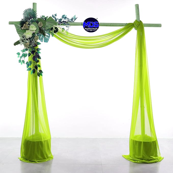 MDS Halloween Chiffon Draping Fabric - 2 Panel, 30" Wide x 40ft Long - Sheer Spooky Arbor & Canopy Drapery for Haunted House Backdrops, Party Ceilings, DIY Costumes & Themed Events - Parrot Green