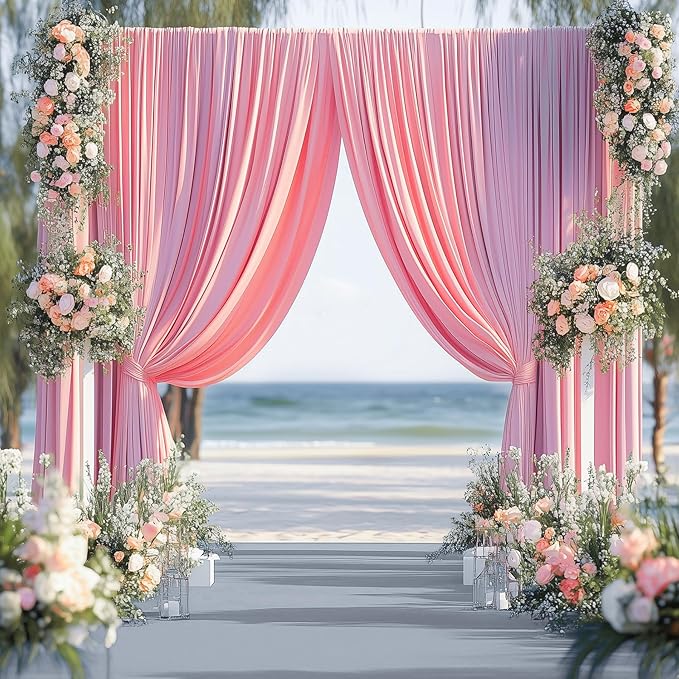 30ftx14FT Wrinkle Free Pink Backdrop Curtain, 6 Panels 14FT Height Pink Wedding Backdrop Drapes, Silky Polyester Back Drop Cloth for Birthday Photography Background Party Backdrop Draping